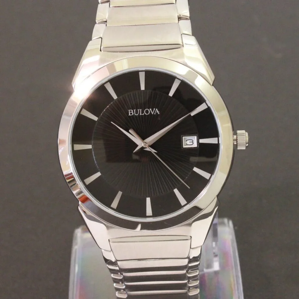 Bulova Men's Classic Quartz Watch Black Textured Dial Stainless Steel 38mm